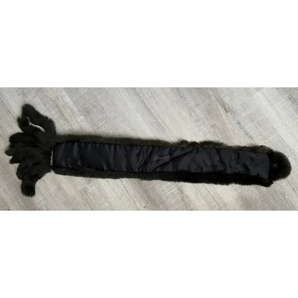 VTG Fur Pull Through Keyhole Scarf Dark Brown Black Fringe Lined Carta